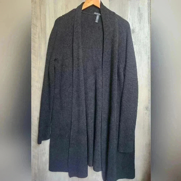 Eileen Fisher 100% Merino Wool Black Long Knit Cartigan Size Small Petite - Picture 1 of 8